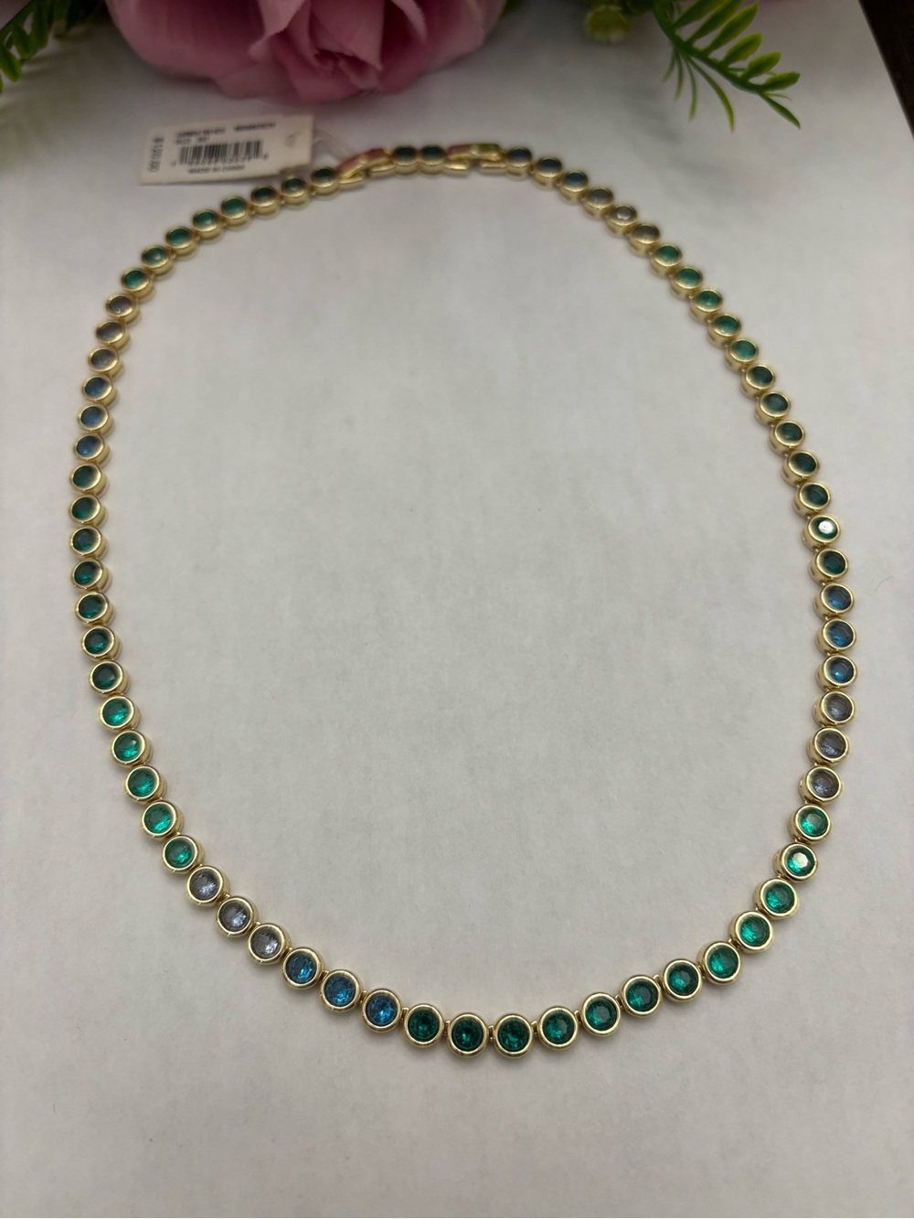 NWT Kendra Scott Carmen Tennis Necklace in Gold green mix